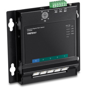 TRENDnet TI-PG50F 5-Port Gigabit Ethernet Front Access Switch, 4 Gigabit PoE+ and 1 Gigabit ports, 10 Gbps switching capacity, DIN-rail/Magnet